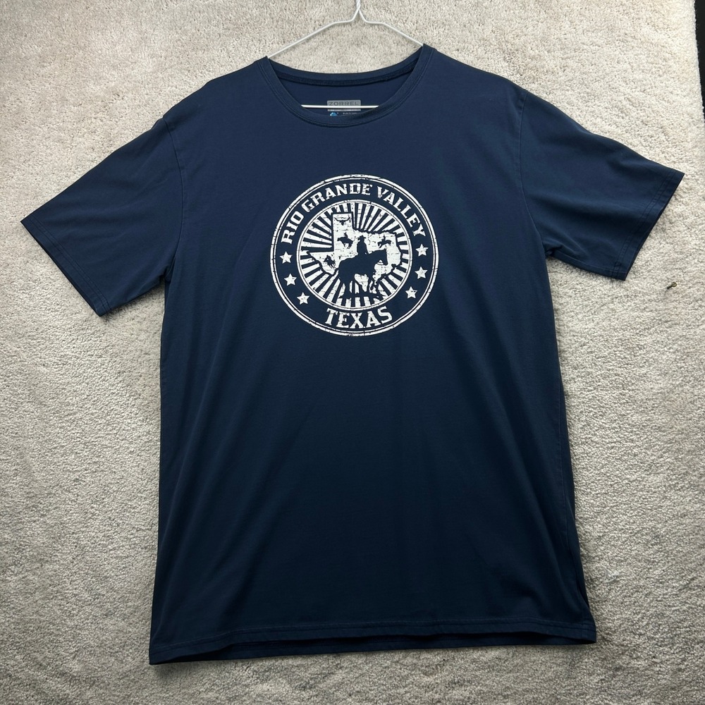 Zorrel Rio Grande Valley Texas T Shirt L Navy Blue Cowboy Graphic Western Boho